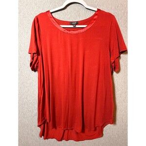 Alfani Women's Rust Red Knit Top 2X Plus Size Short Sleeve Satin Trim Pleated